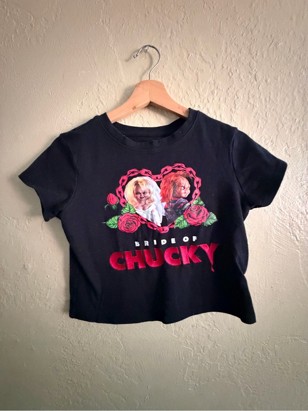 Black 'Bride of Chucky' Graphic Crop Tee